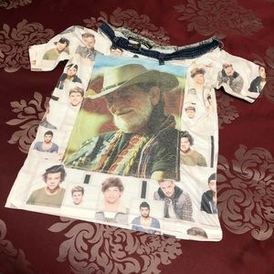 One Direct&Willy Nelson Upcycled Off-shoulder Tee